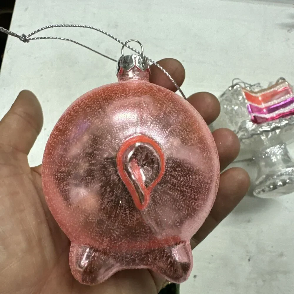 Lot of 3 Blown Glass Tree Ornaments Vtg‎ Christmas + Teddy Bear + Piggy + Cake
